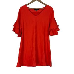 Heart Soul Mini Dress Womens S Blood Orange Tiered Ruffle Sleeve Boho Modest